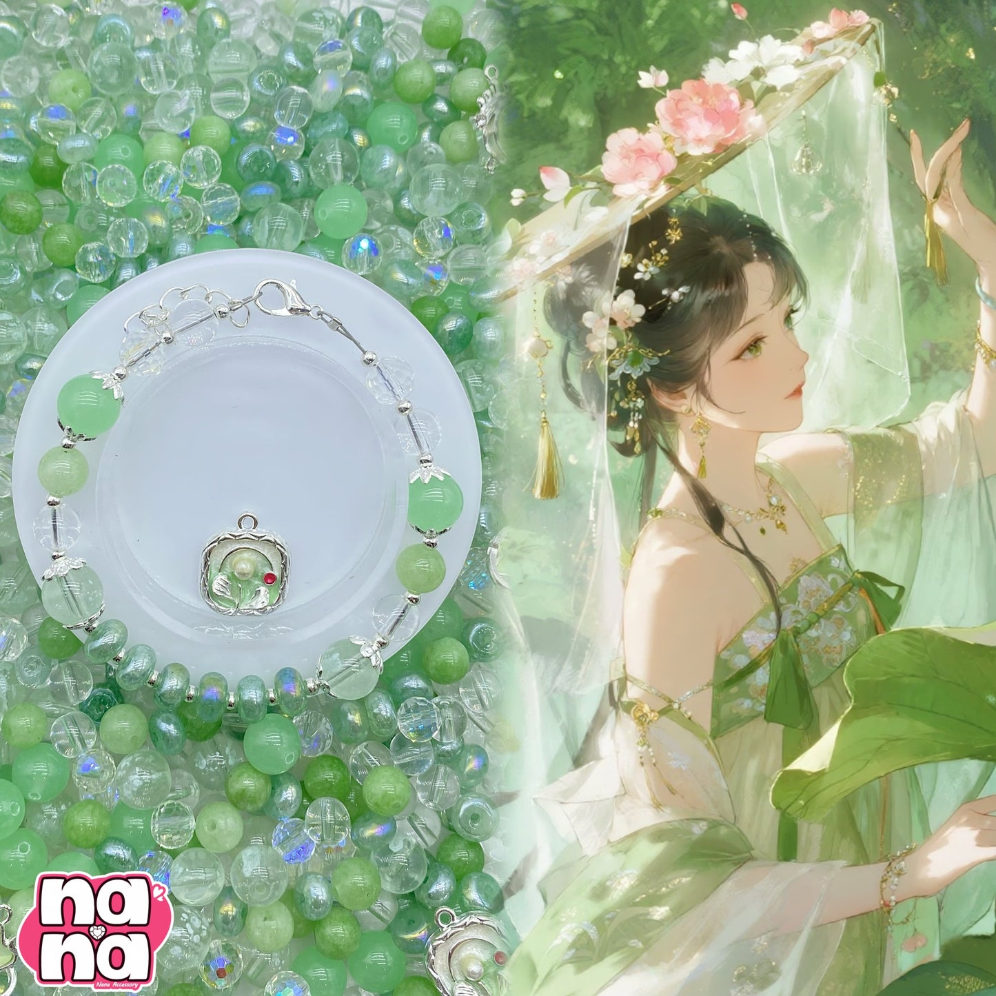 【A1007】恋音と雨空 高品質天然石Xガラス(8+10)