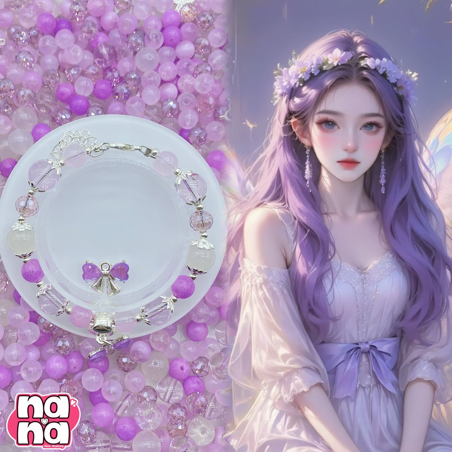 【A1010】君を思ってばかりで 高品質天然石XクリスタルXガラス(8+10)