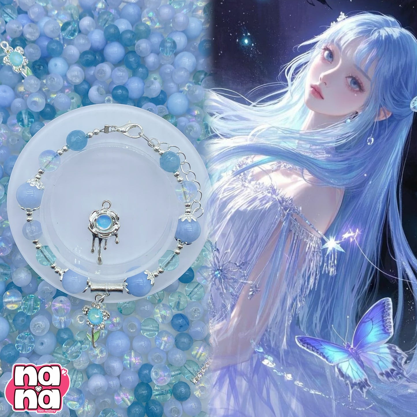 【A1012】いつも遠くから君を見ていた 高品質天然石Xガラス(8+10)