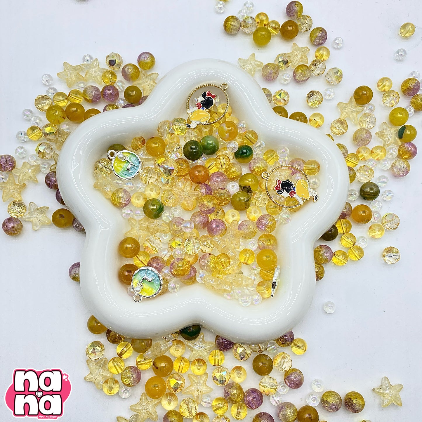 【A1017】涙も痛みも星に変えよう 高品質天然石XクリスタルXガラス(6+8+10)