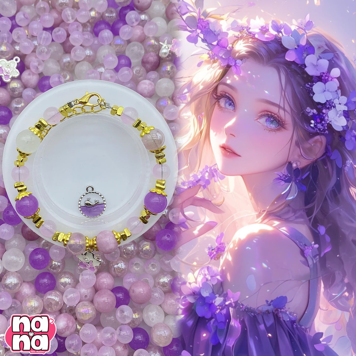 【A1031】魔法飴 高品質天然石Xガラス(8+10)
