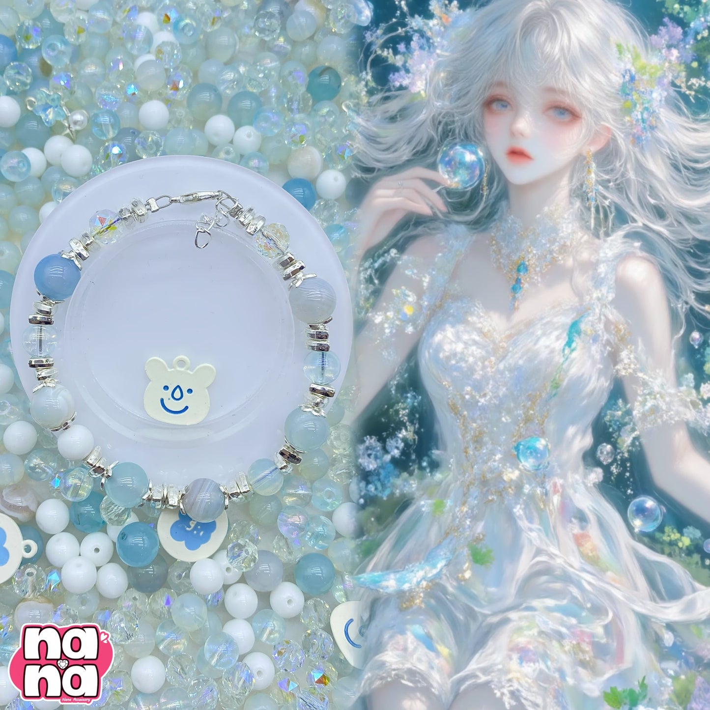 【A1036】心のたまご 高品質天然石XクリスタルXガラス(8+10)