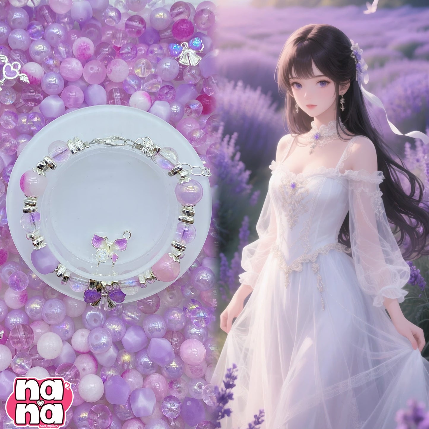 【A1040】花になって 高品質天然石X樹脂Xガラス(8+10)