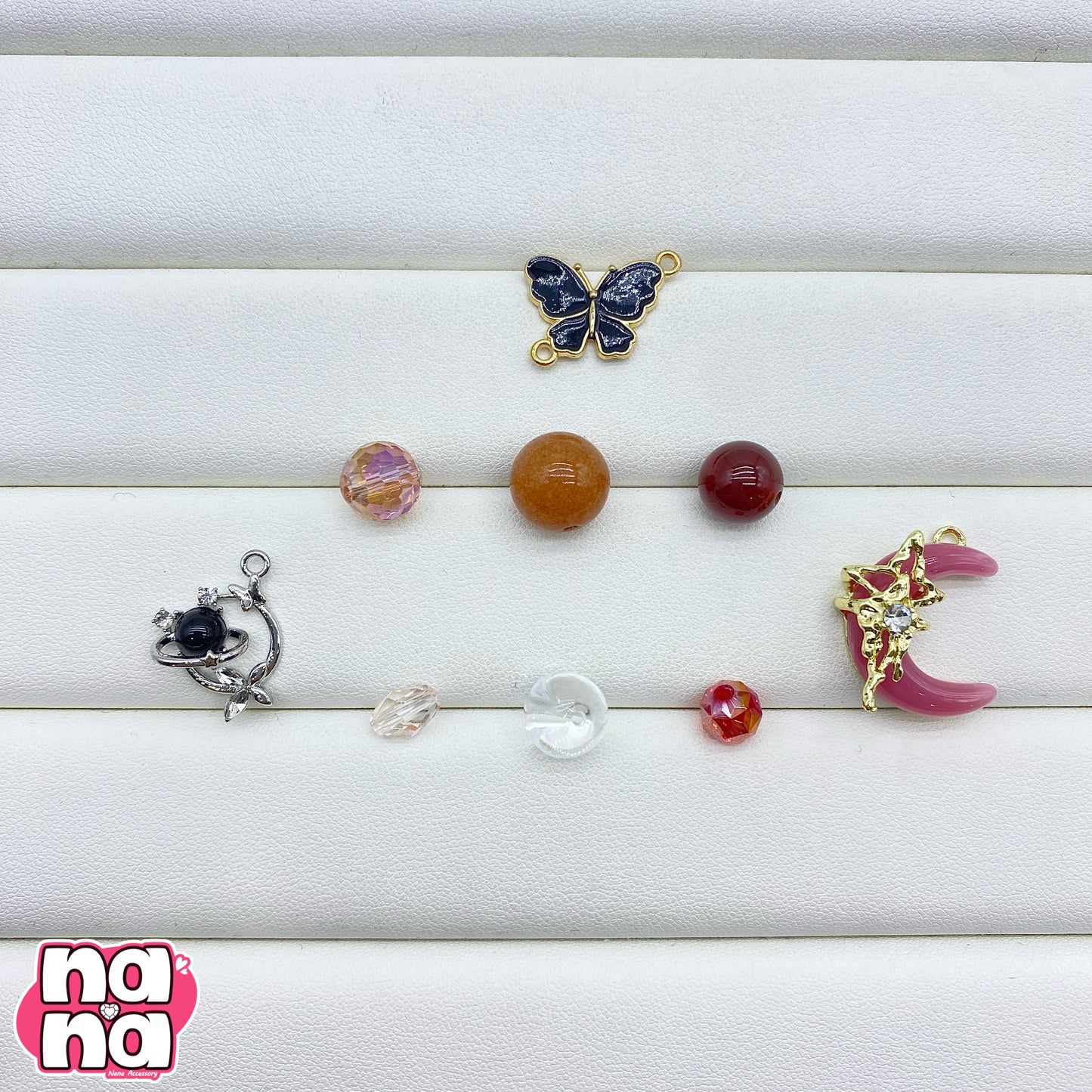 【A1050】夜のローズ🌹 高品質天然石XクリスタルXガラス(8+10+12)