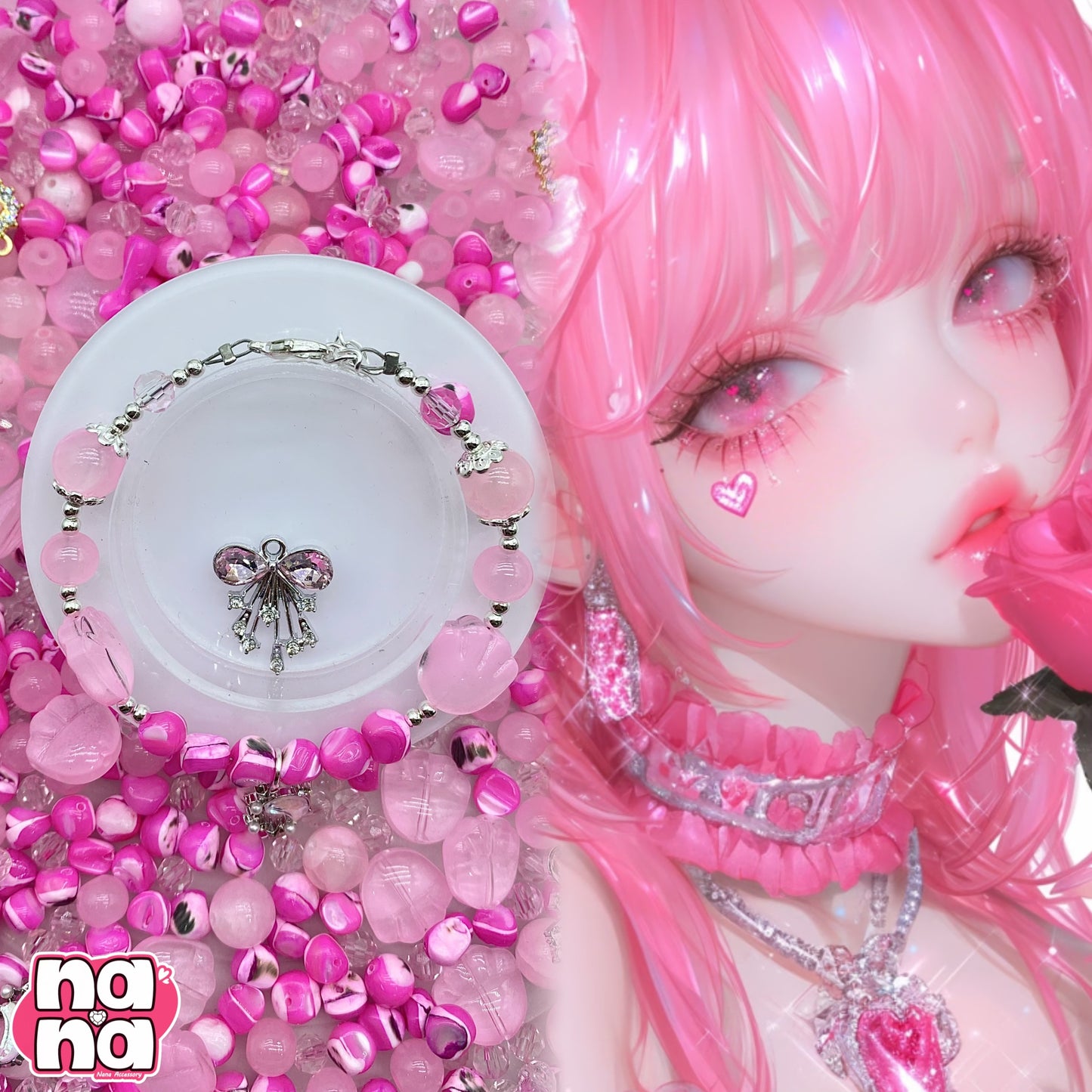 【A1051】 スイートハート🩷 高品質天然石X貝殻石Xガラス(8+10)