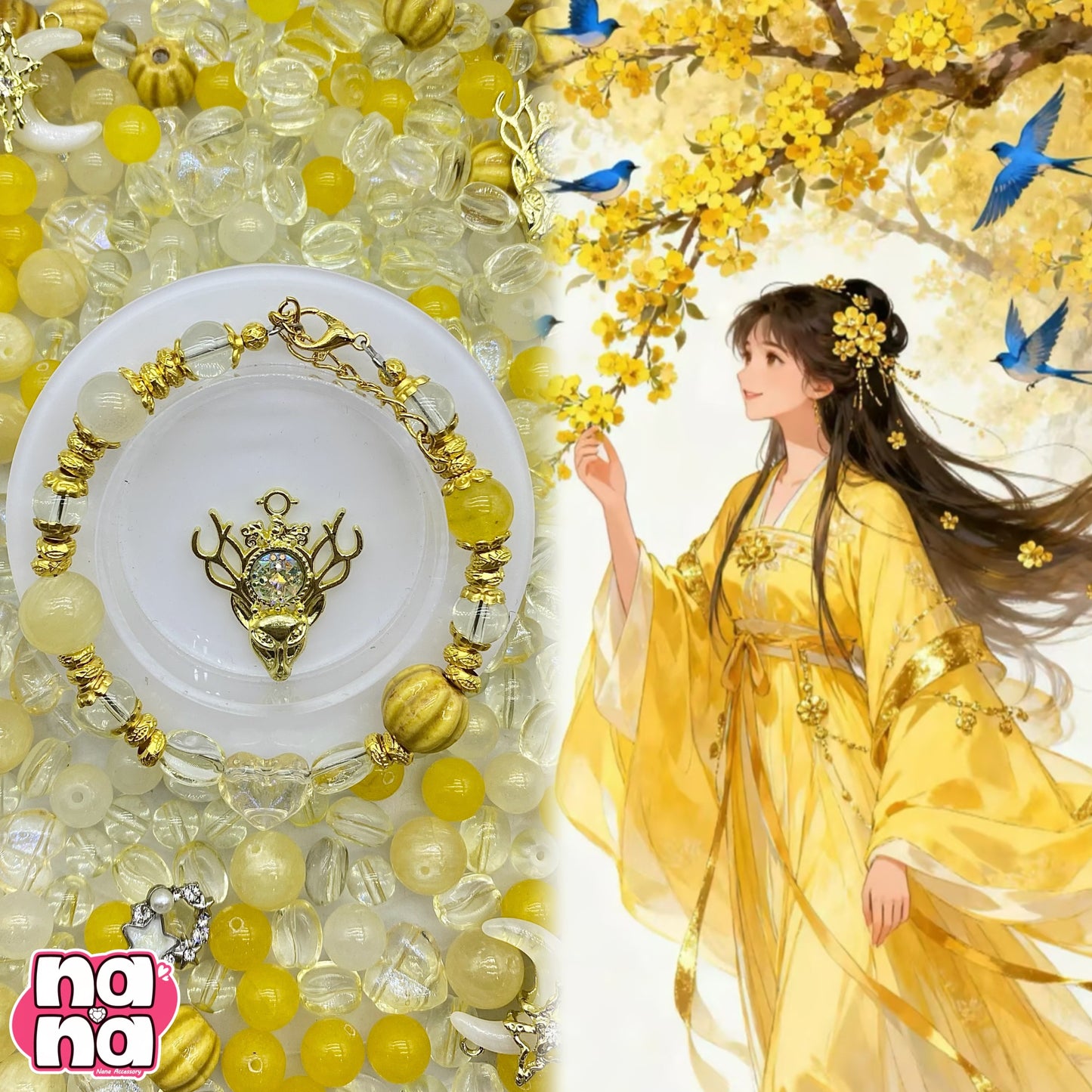 【A1055】 祝福 高品質天然石X磁器の玉Xガラス(8+10+12)
