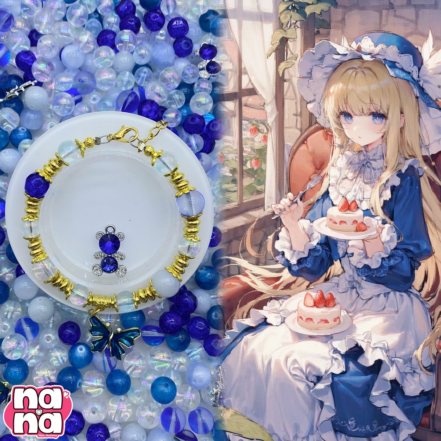 【A1056】ヒュルリ ヒュルリララ 高品質天然石X閃光ビーズXガラス(8+10)