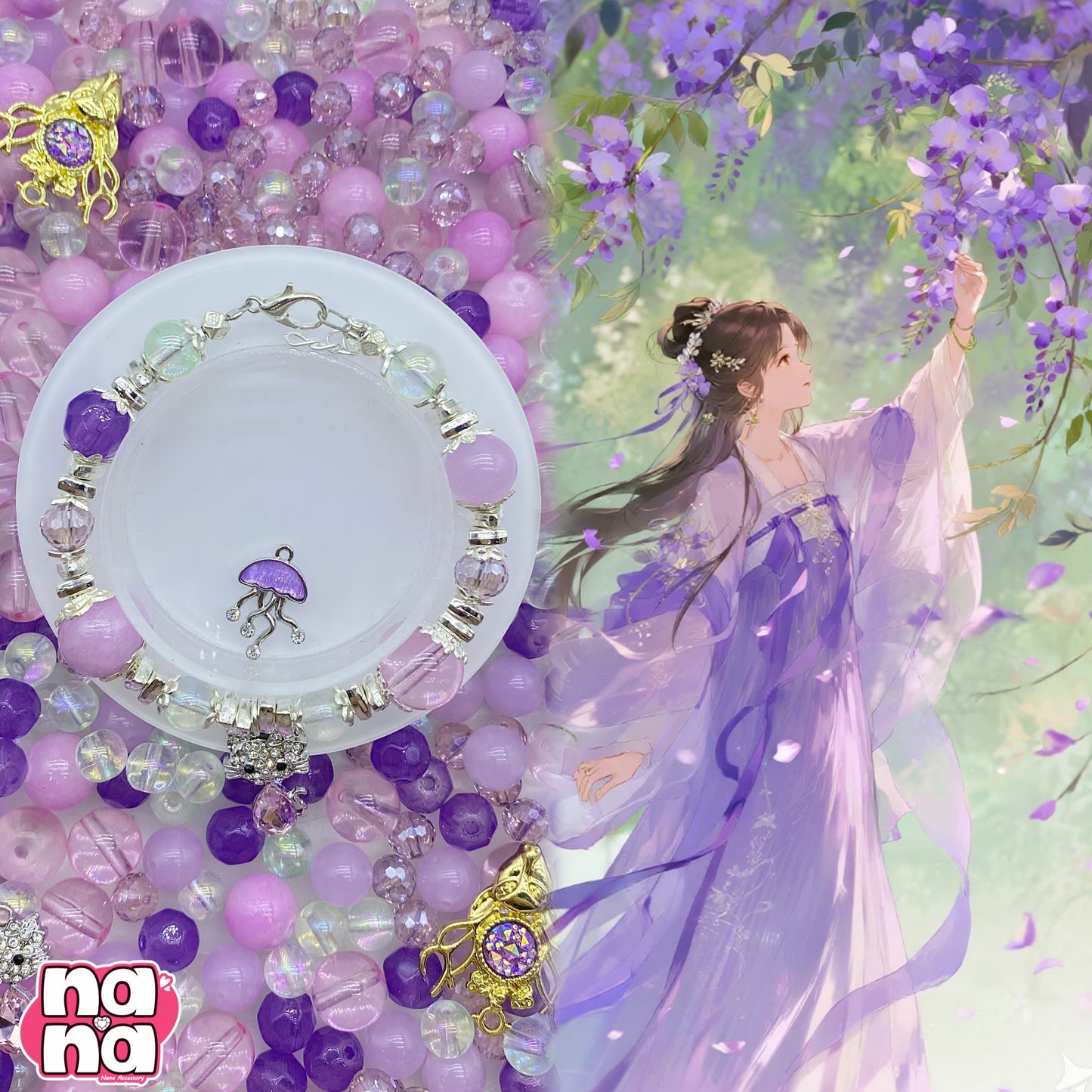 【A1057】愛している永遠に 高品質天然石XクリスタルXガラス(8+10+12)