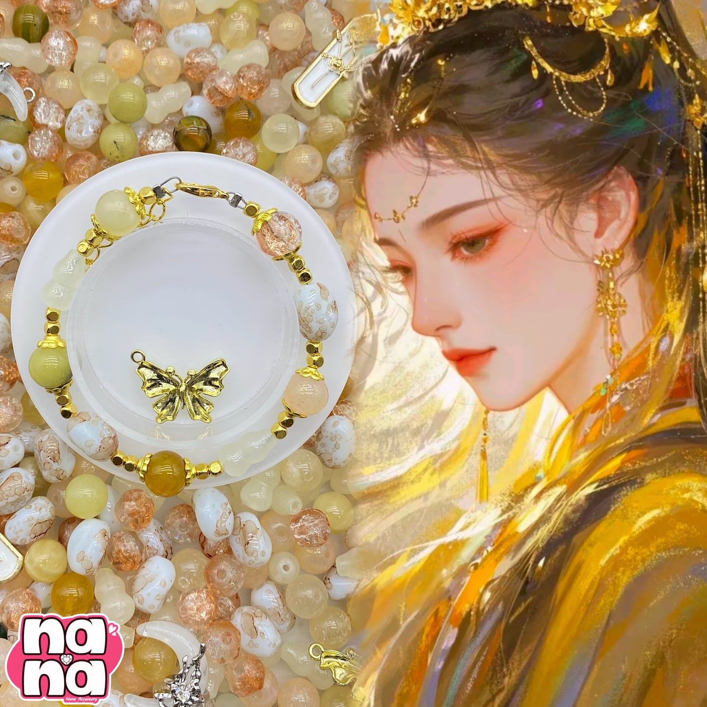 【A1072】淡い 甘い 曖昧 高品質天然石Xガラス(10+10)