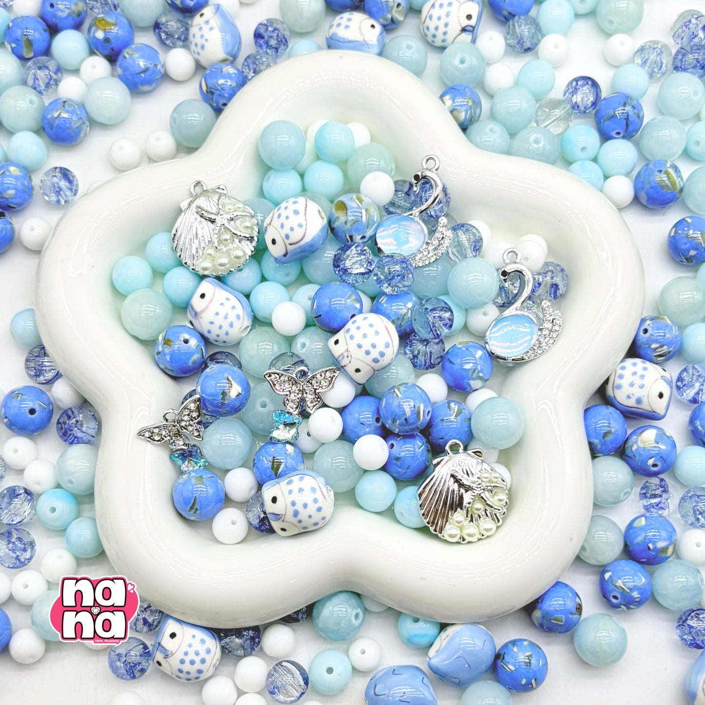 【Y1035】夏の思い出 高品質クォーツ&ガラス&磁器の玉(10*10)