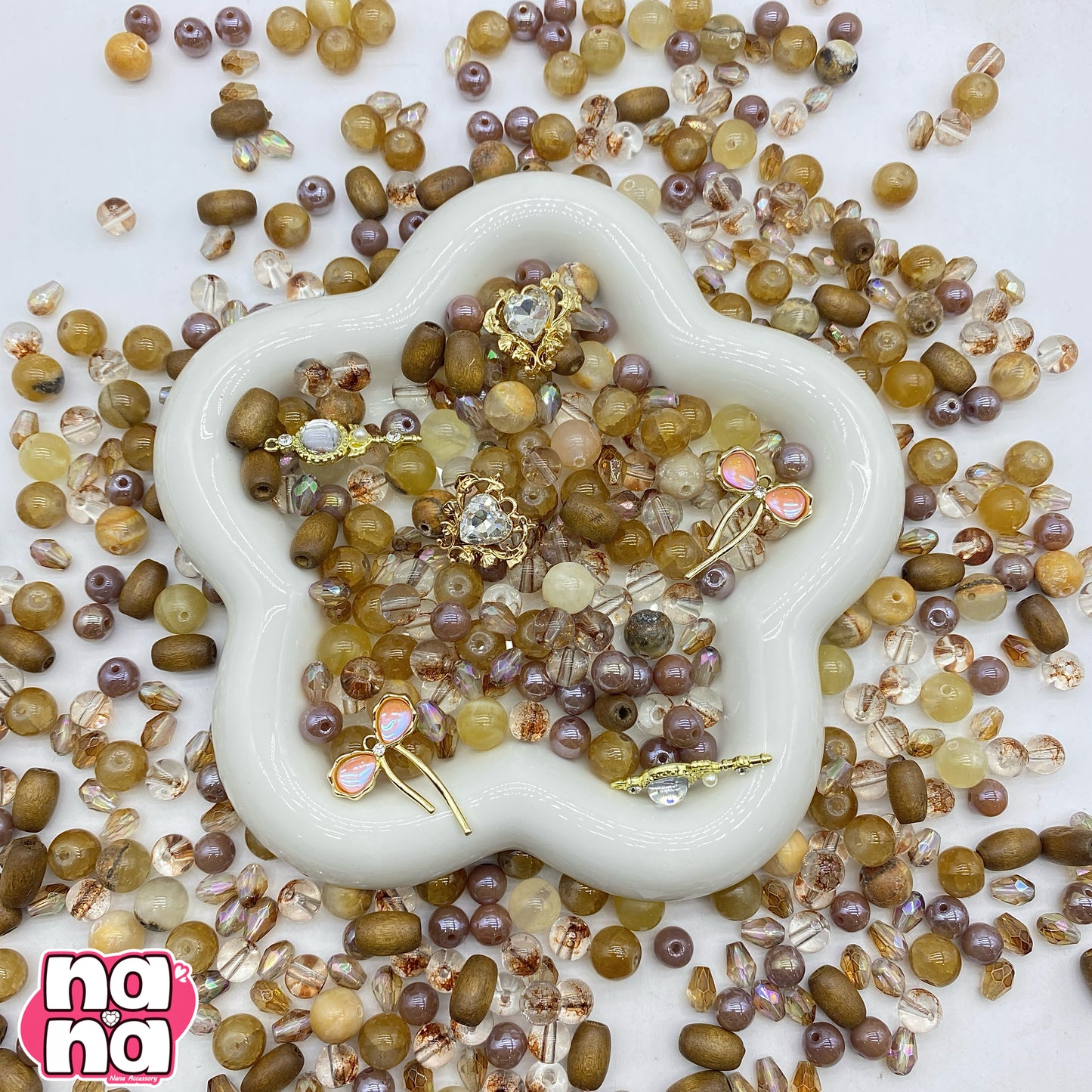 【A1190】天使の笑顔 高品質天然石X木のビーズXガラス(8+10)