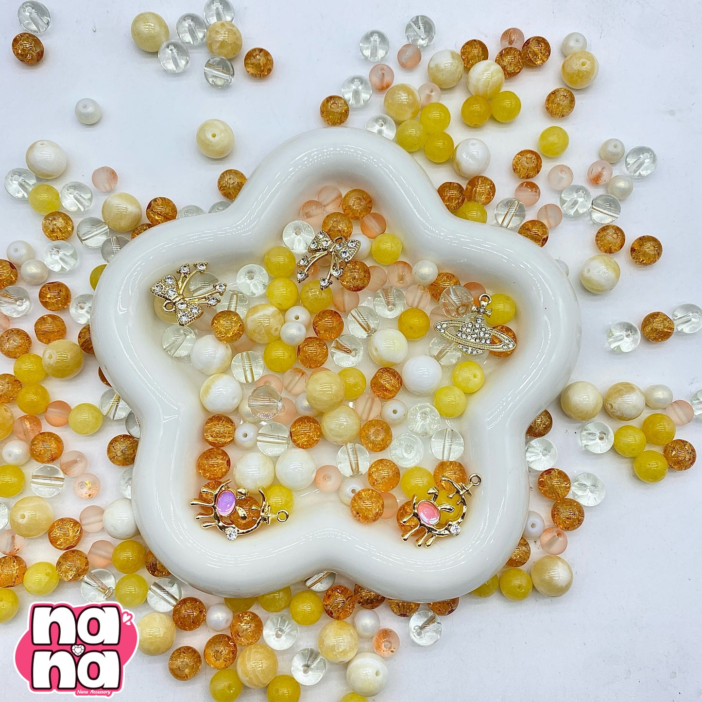 【A1216】LOVE ドっきゅうん 高品質天然石Xガラス(8+10+12)