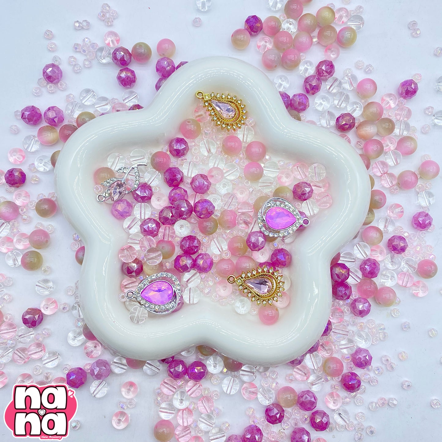 【A1270】いちごの願い 高品質キャッツアイXクリスタルガラス(8+10)