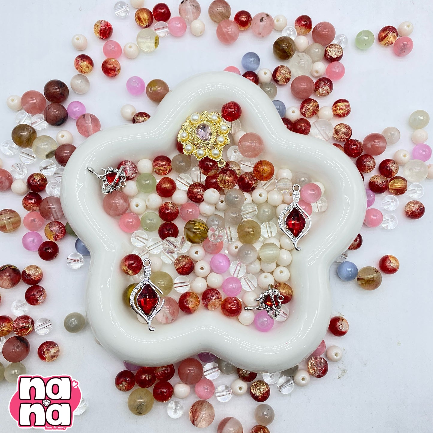 【A1275】私に花束 高品質天然石XキャッツアイXガラス(8+10+12)