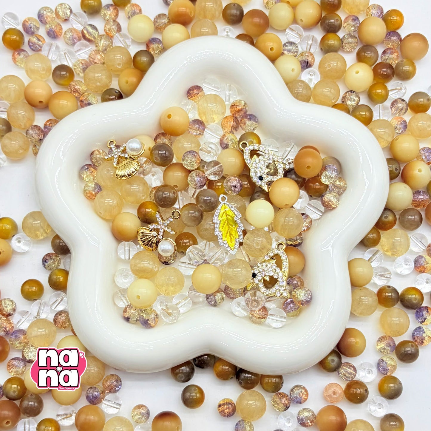 【Y1156】カフェモカ 高品質キャッツアイ&ガラス&菩提(10*10)