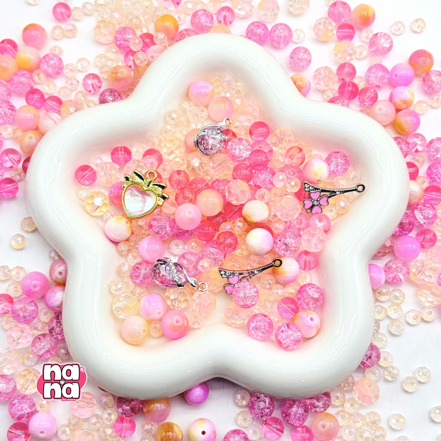 【Y1242】桃色ハート 高品質クォーツ&ガラス(10*10)