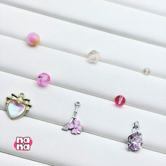 【Y1242】桃色ハート 高品質クォーツ&ガラス(10*10)