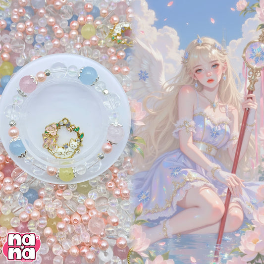 【A701】楽園   高品質天然石（玉髓）XローズクォーツXガラスXパール（6+10）