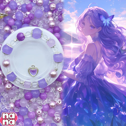 【A702】ラベンダーの香りに包まれて  高品質天然石（ 玉髓）XガラスXパール（8+10+12）