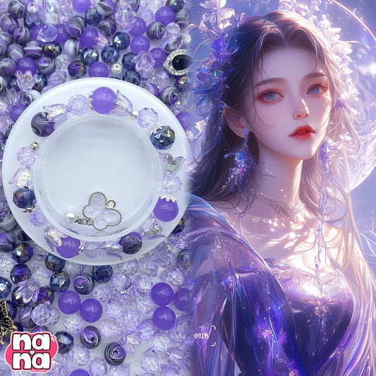 【A707】ラベンダーのラブ  高品質天然石（玉髓）XクリスタルX花（10*10）