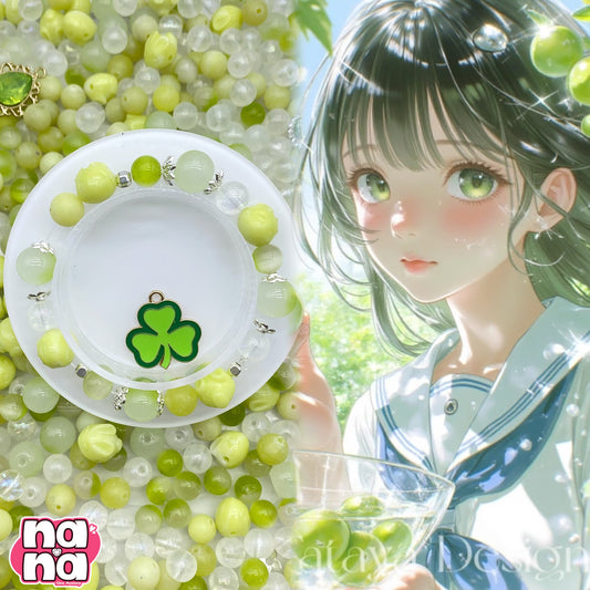 【A708】青りんご恋   高品質天然石（ レモン玉）XキャッツアイX樹脂Xガラス（8+10）