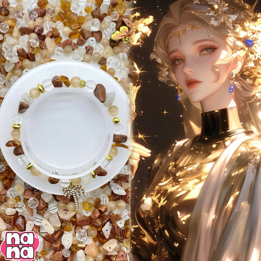 【A710】ココア   高品質天然石（ ゴールドストーン+ピンク アベンチュリン）XキャッツアイXガラス（6+8）