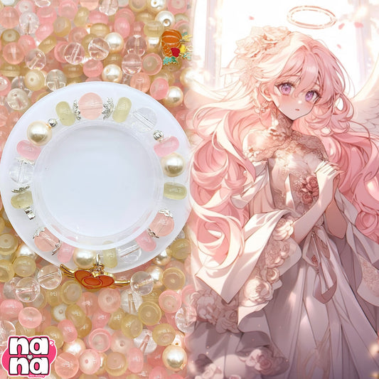 【A711】桃飴   高品質キャッツアイXガラスXパール（10*10）
