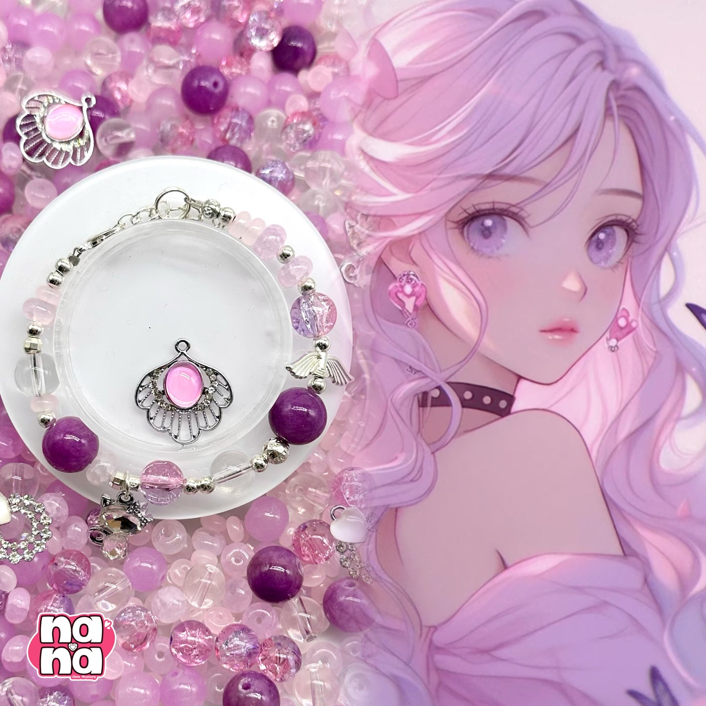 【A1151】甘い秘密    高品質天然石Xガラス（10+12）