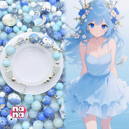 【Y1035】夏の思い出  高品質クォーツ&ガラス&磁器の玉（10*10）