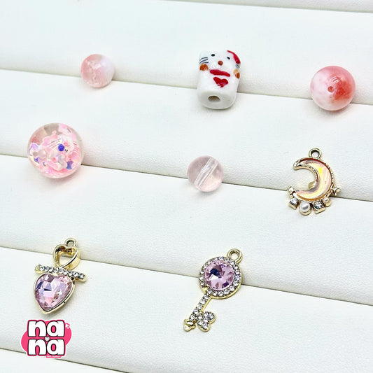 【A1191】月の初恋    高品質天然石X磁器の玉Xガラス（10+12+16）