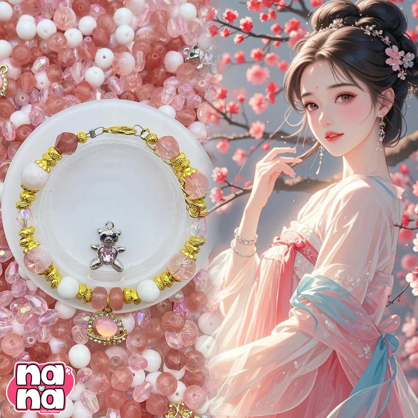 【A1225】嬉しい涙    高品質天然石Xガラス（8+10)