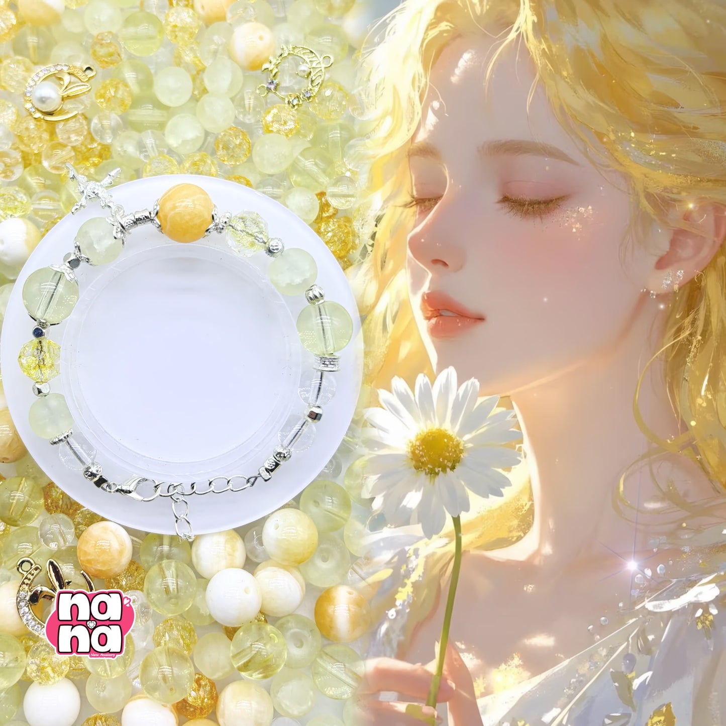 【A1240】よろこびに ひたっていたい     高品質天然石XクリスタルXガラス（8+10+12）