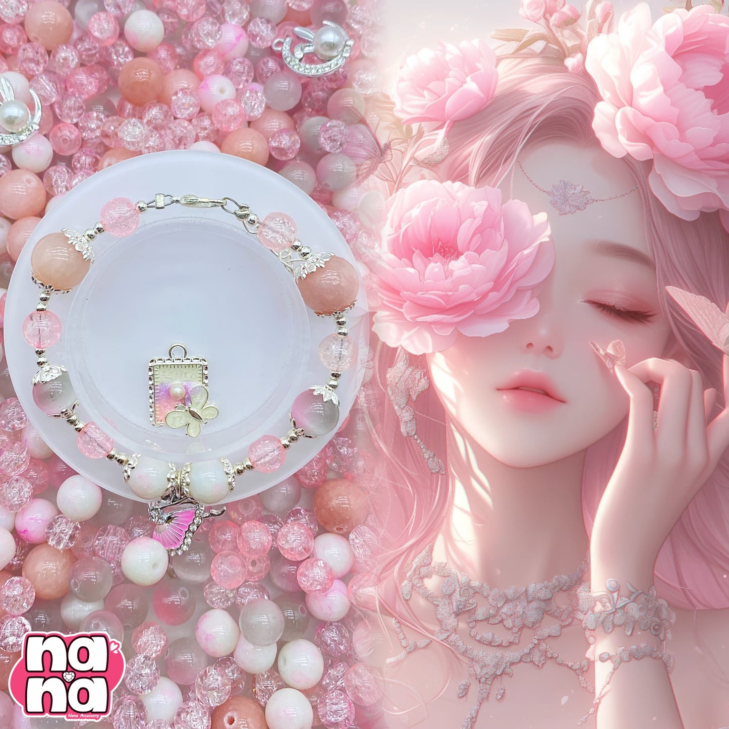 【A1241】ときめきを止めないで    高品質天然石XキャッツアイXガラス（8+10+12)