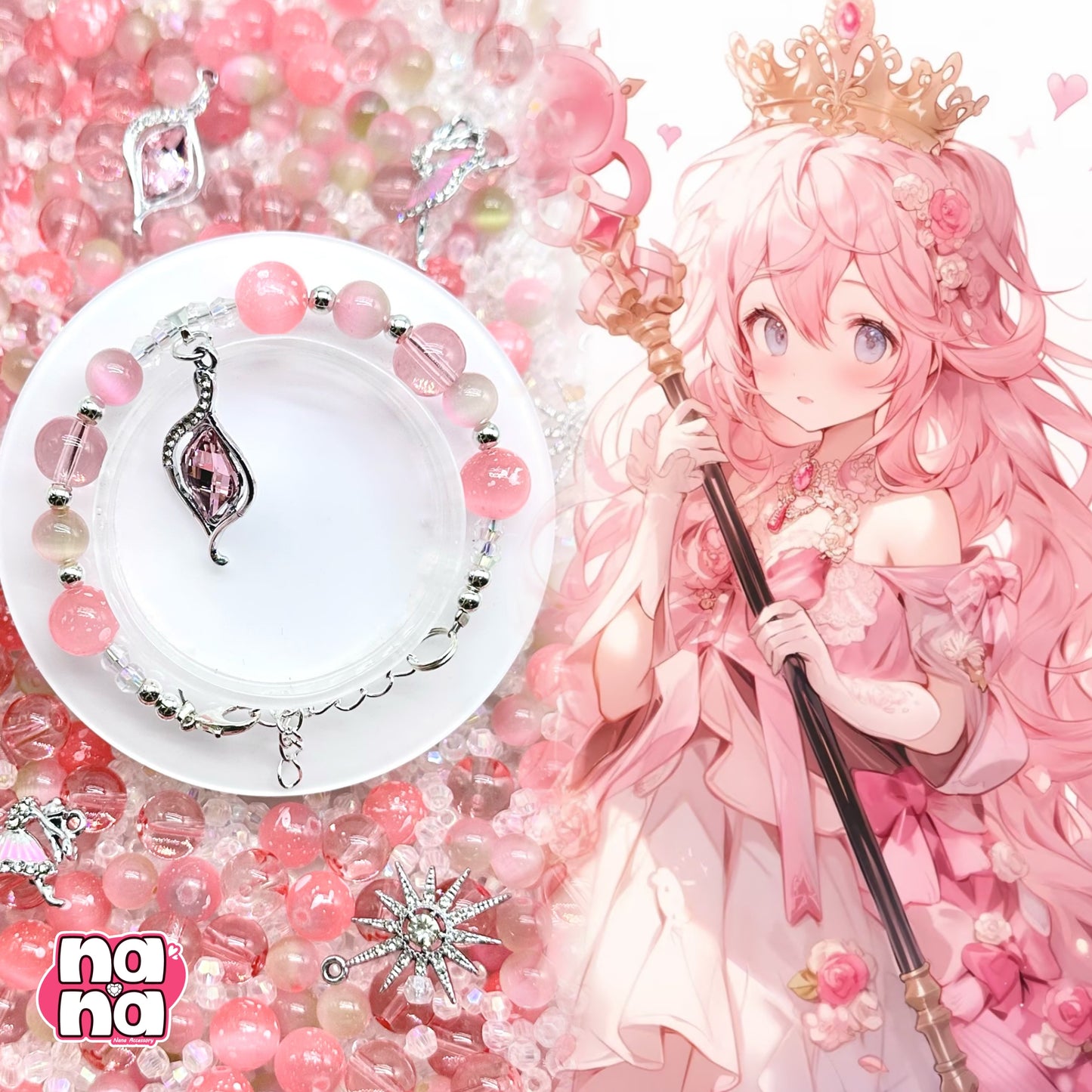 【Y1131】姫の秘密  高品質キャッツアイ&ガラス（10*10）