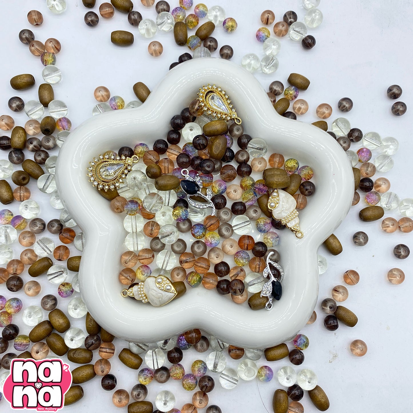 【A1267】夢はも手にしたの    高品質木のビーズXガラス（8+10）