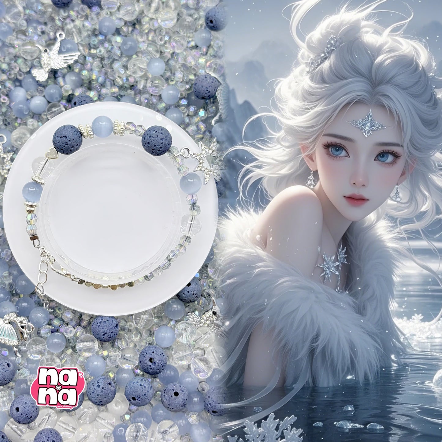 【Y1141】ゆきのはな  高品質キャッツアイ&ガラス（10*10）