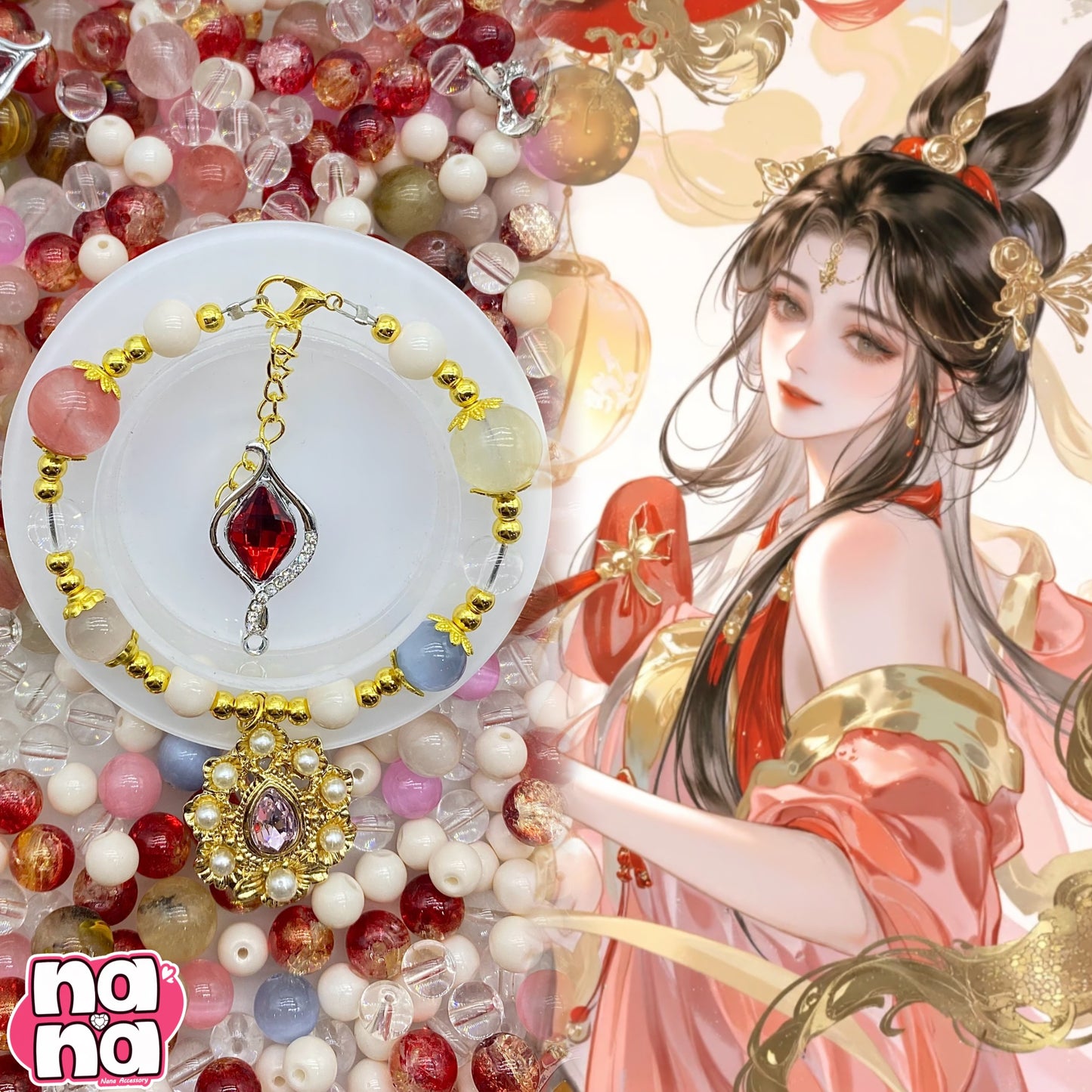 【A1275】私に花束    高品質天然石XキャッツアイXガラス（8+10+12)