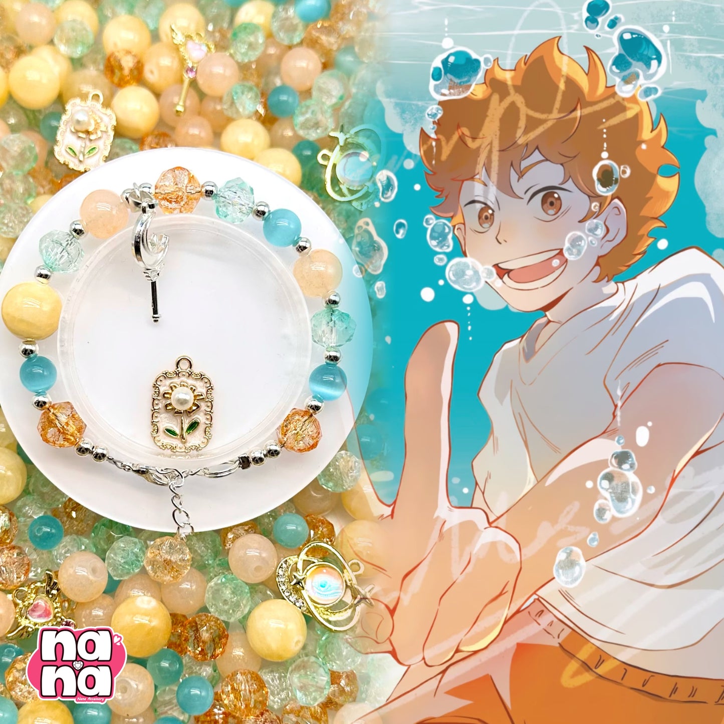 【Y1150】人生リズム  高品質キャッツアイ&ガラス（10*10）