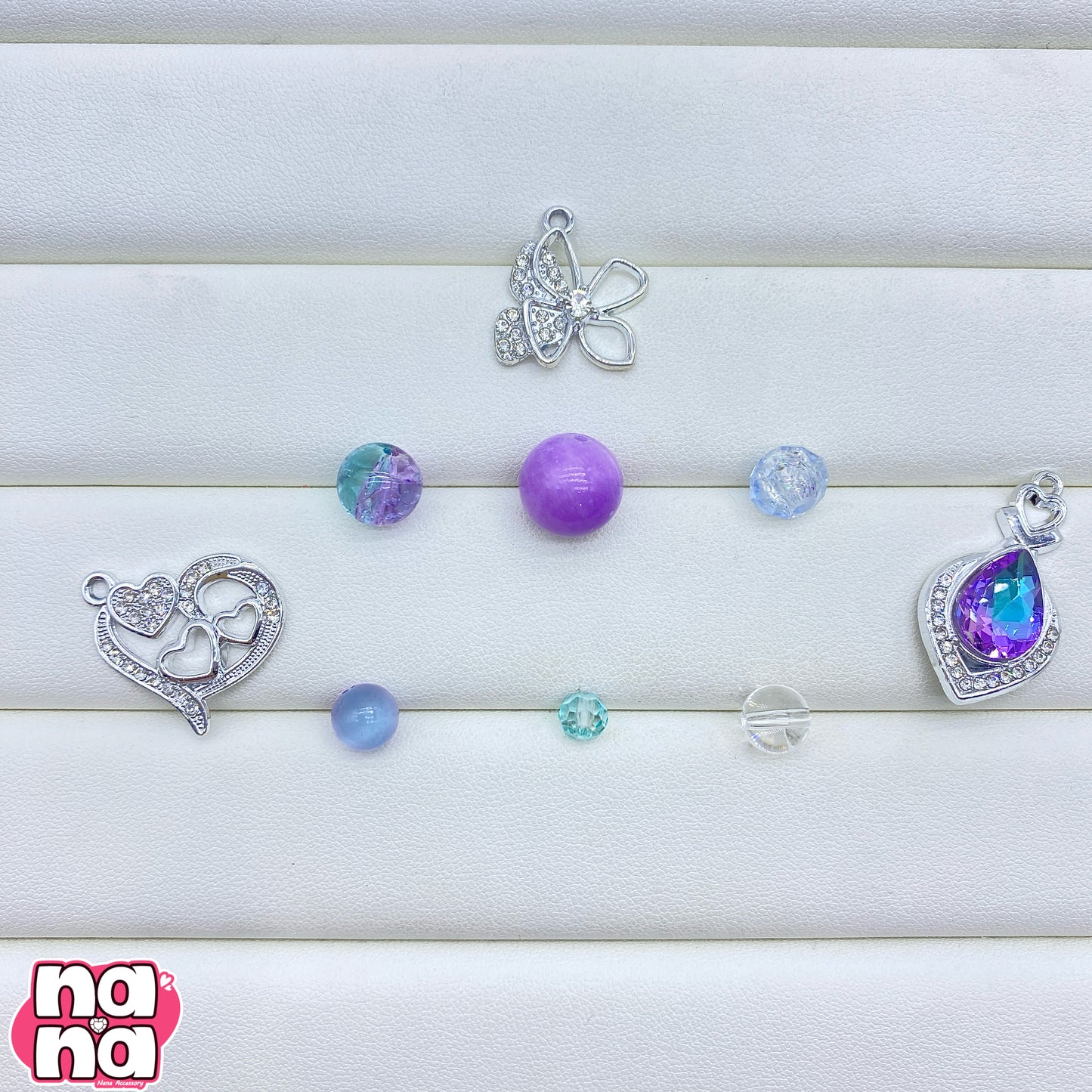 【A1285】純潔の夢    高品質天然石XキャッツアイXガラス（8+10+12)