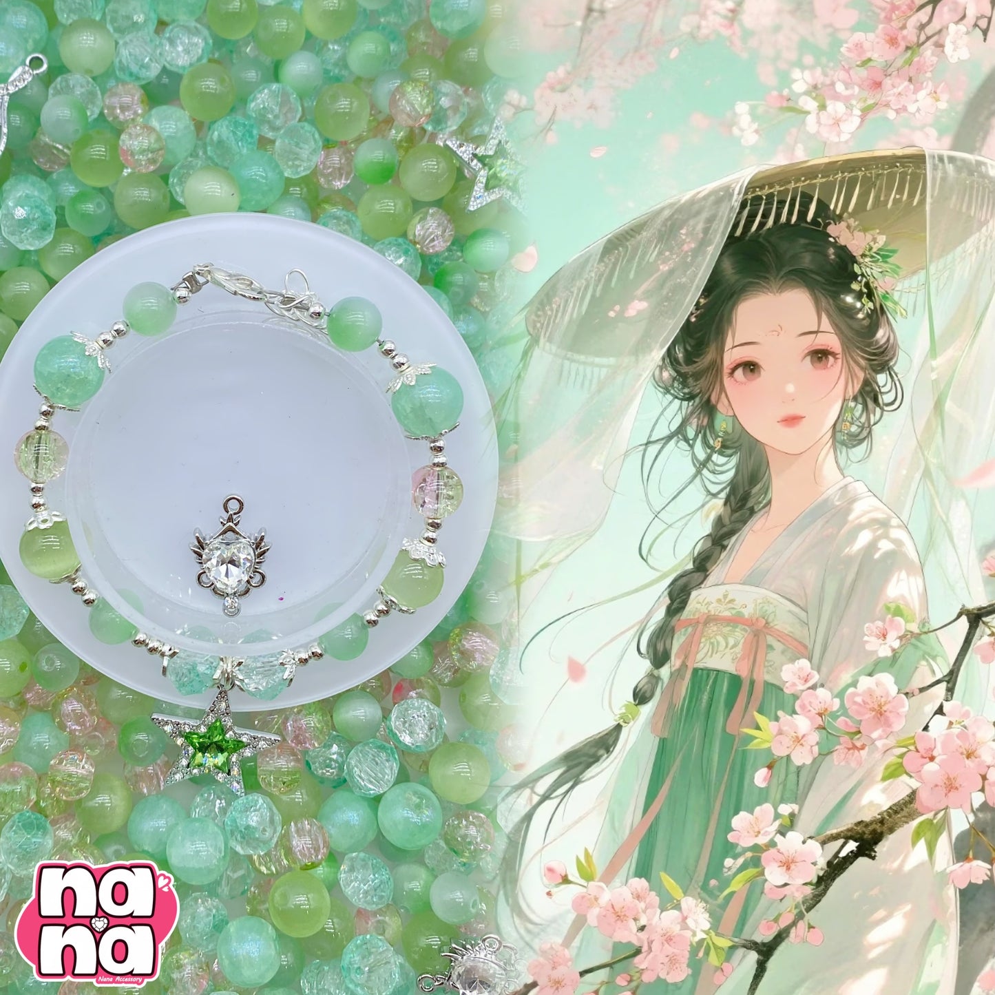 【A1286】ハート ハート    高品質キャッツアイXガラス（8+10）