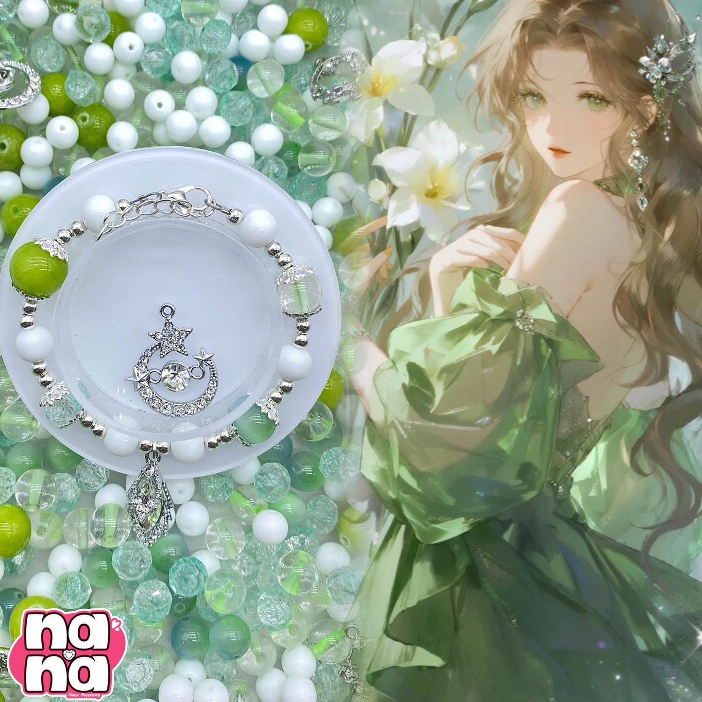 【Y1171】朧月夜  高品質キャッツアイ&ガラス（10*10）