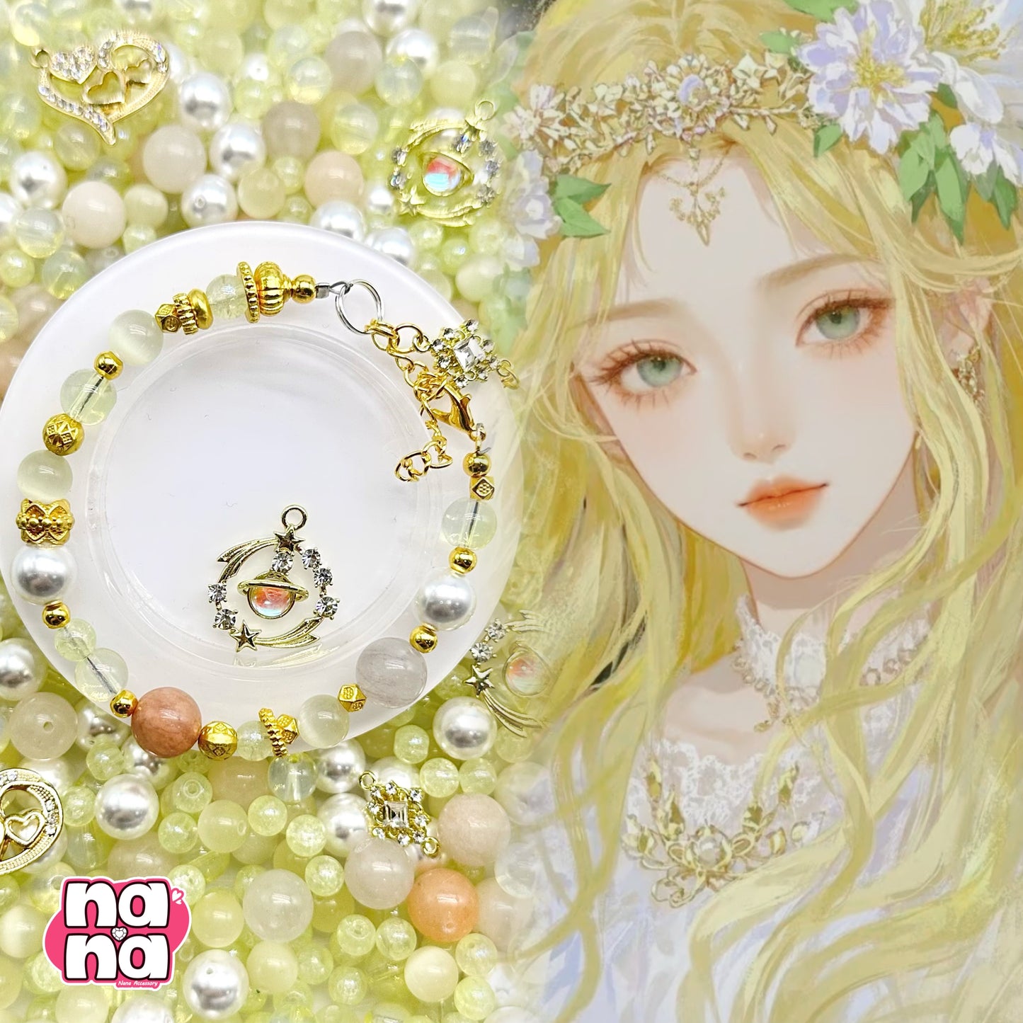 【Y1176】太陽の物語  高品質キャッツアイ&ガラス（10*10）