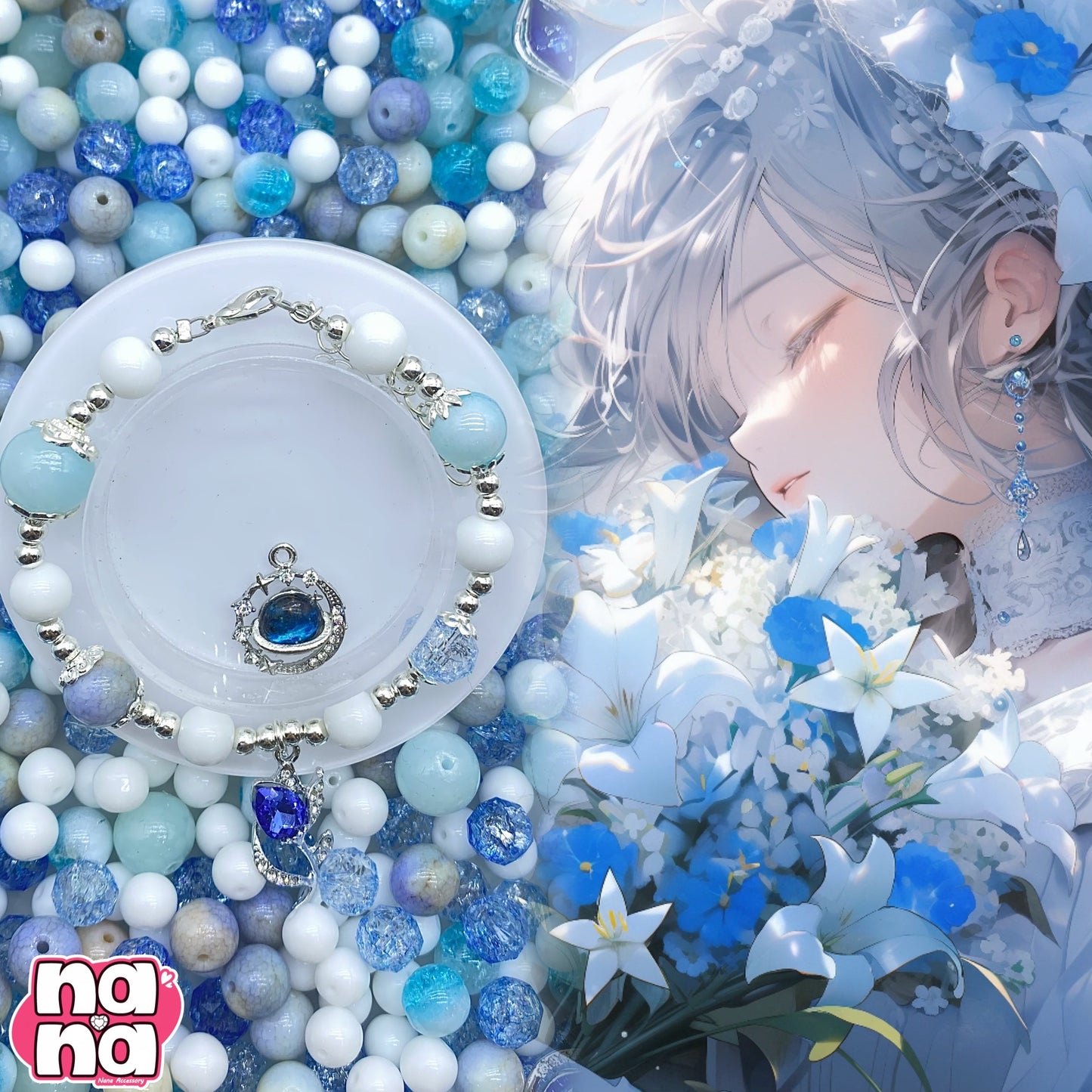 【Y1182】つきあかりのダンス  高品質クォーツ&ガラス（10*10）