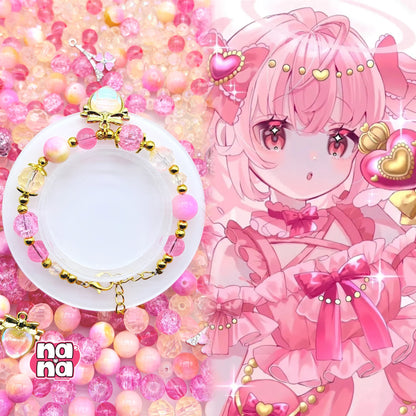 【Y1242】桃色ハート  高品質クォーツ&ガラス（10*10）